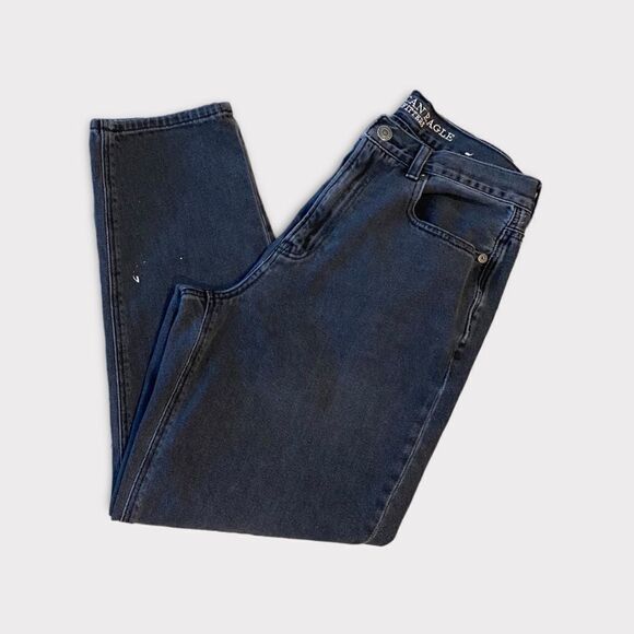 American Eagle Black Mom Straight Leg Hi Waisted Denim Jeans - Picture 2 of 8